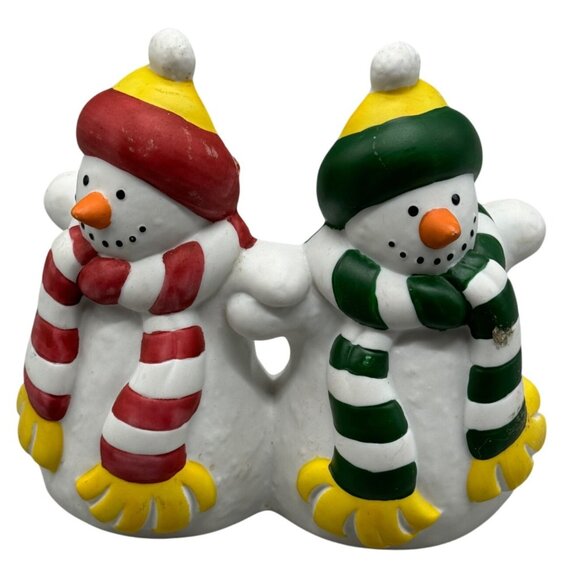 Partylite Christmas Snowman Pillar / Jar Candle Holder Ceramic Decor Used READ - Picture 1 of 9